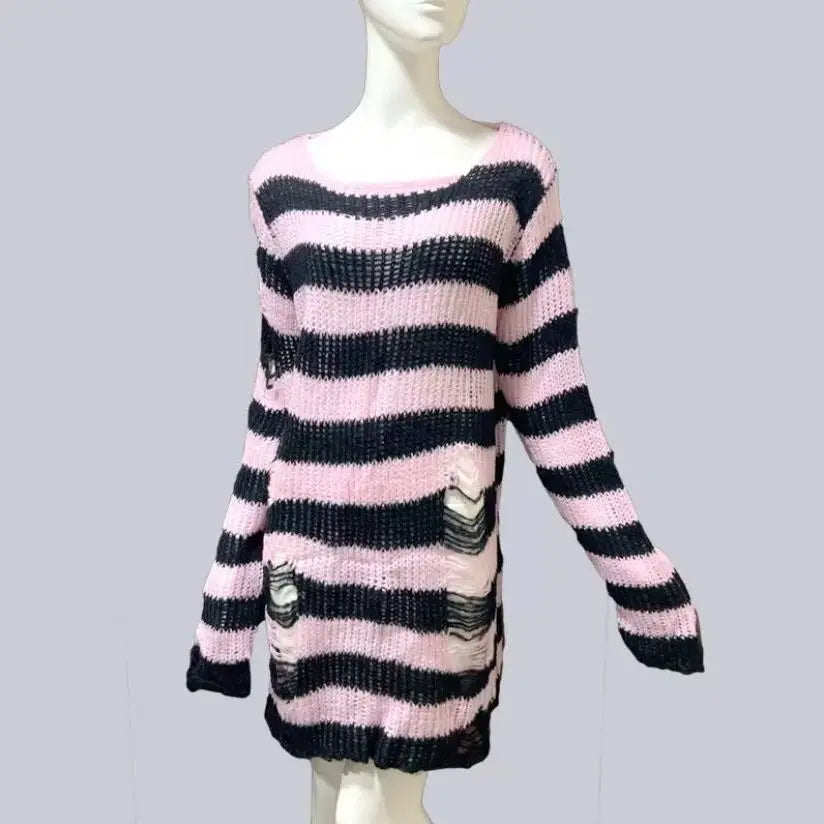 Unisex Distressed Striped Sweater