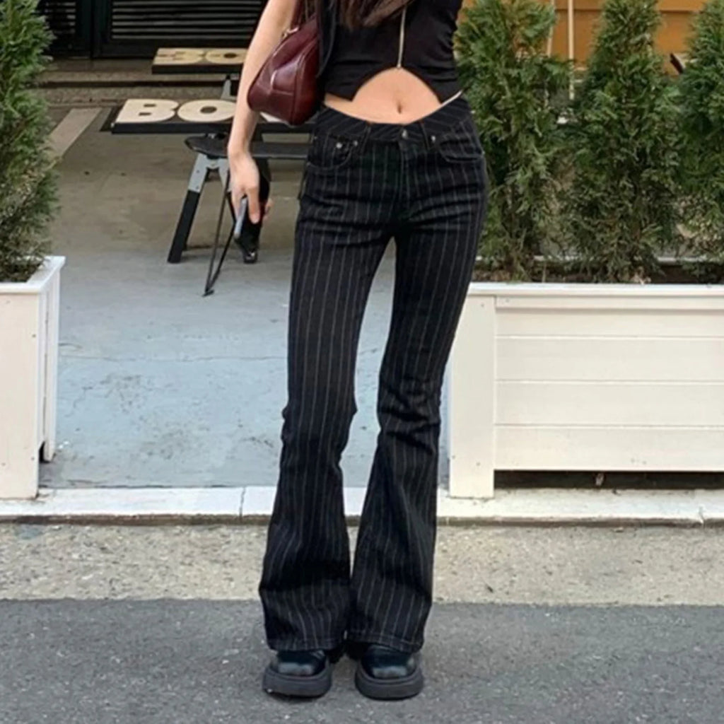 Pin Stripe Y2k Low Rise Boot Cut Jeans