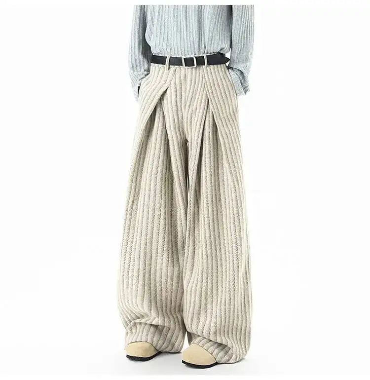 Striped Pleated Wide Leg Trousers