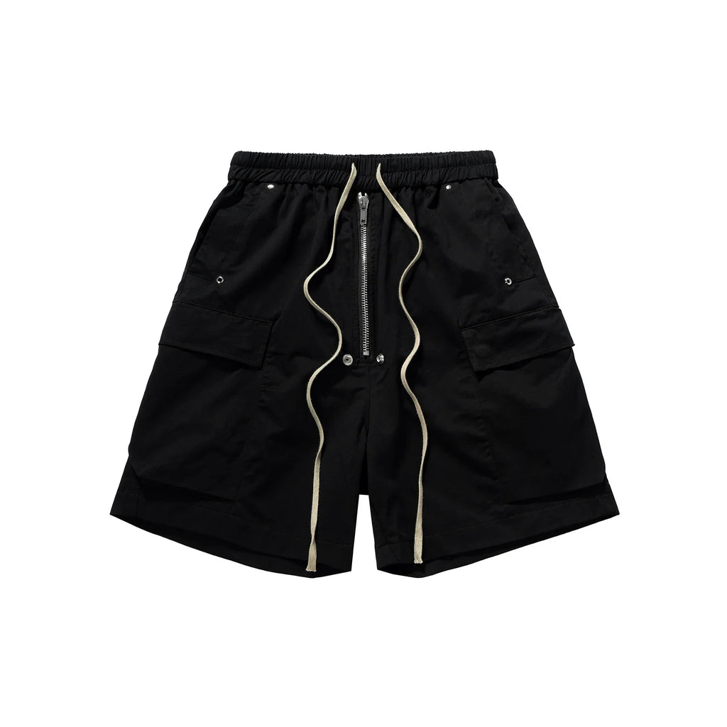 Multi-pocket Drawstring Black Cargo Shorts
