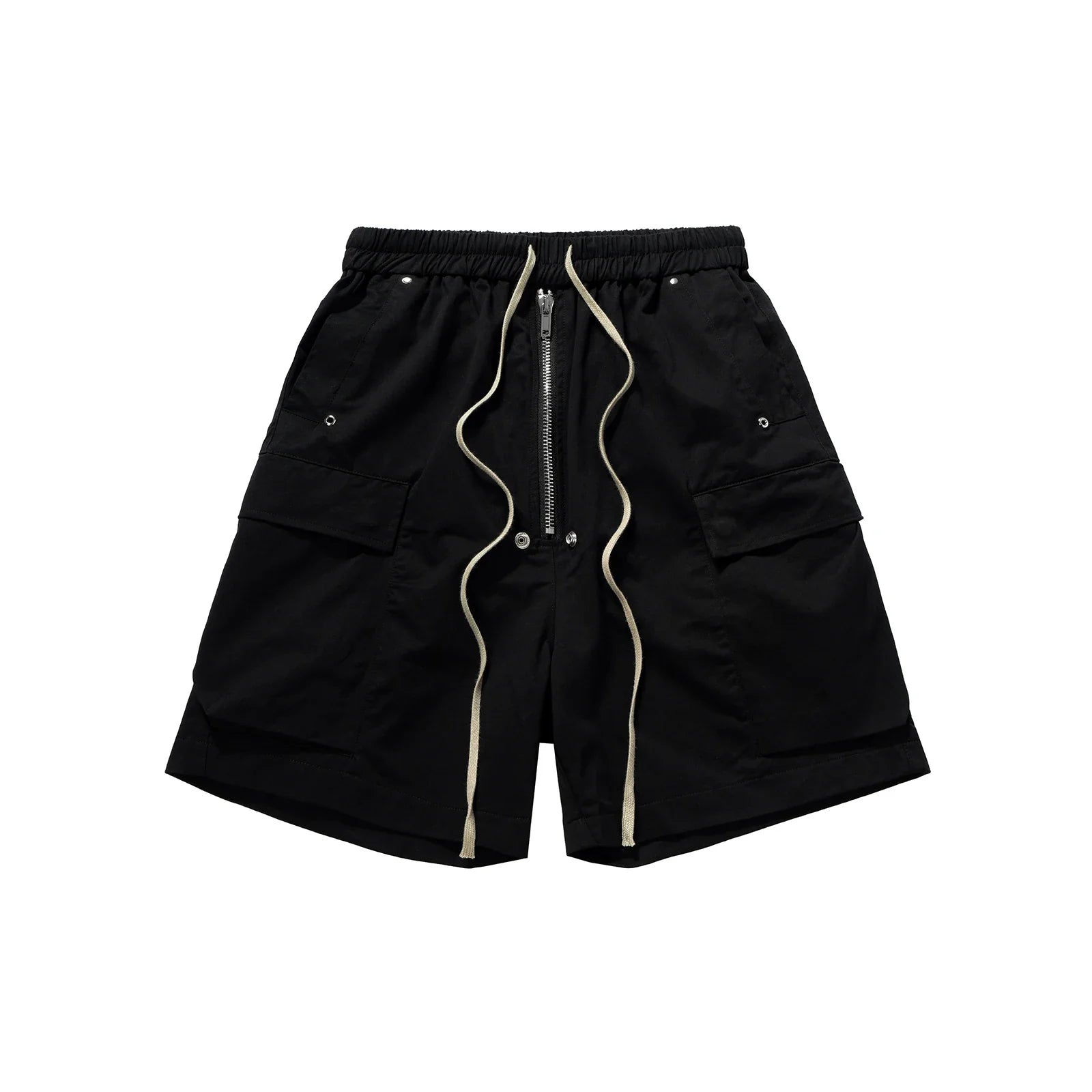 Multi-pocket Drawstring Black Cargo Shorts