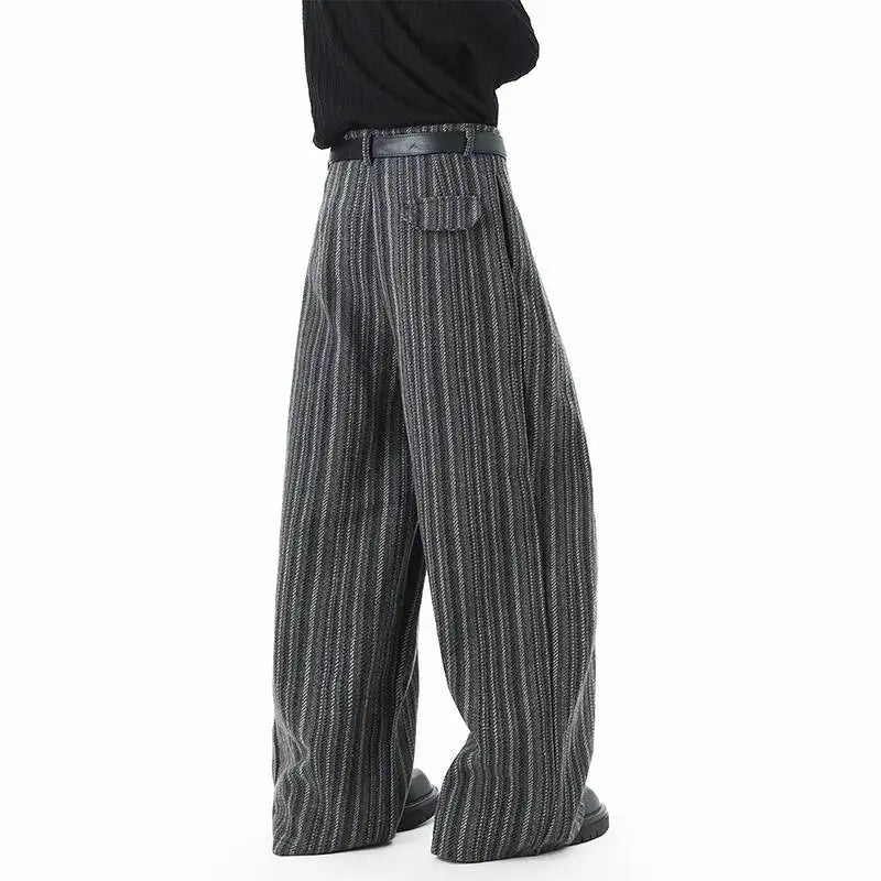 Striped Pleated Wide Leg Trousers