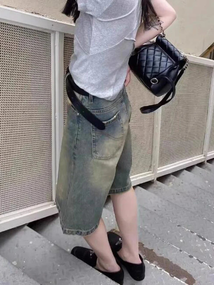 Unisex Vintage Wash Denim Shorts