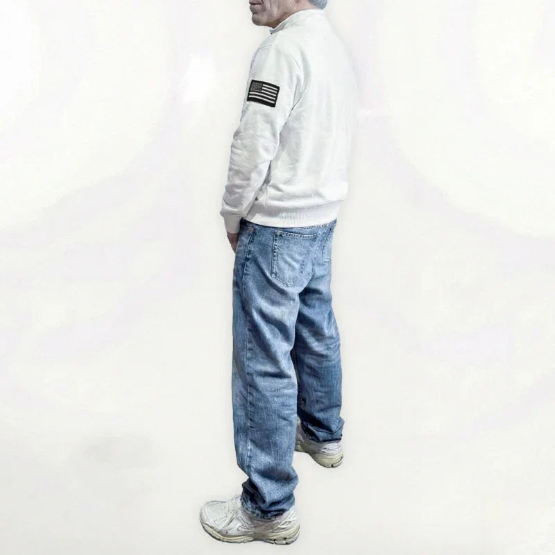 Jeffrey Epstein White Embroidered Quarterzip Pullover