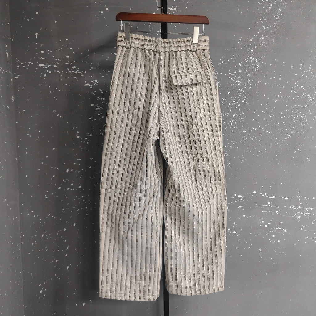 Striped Pleated Wide Leg Trousers