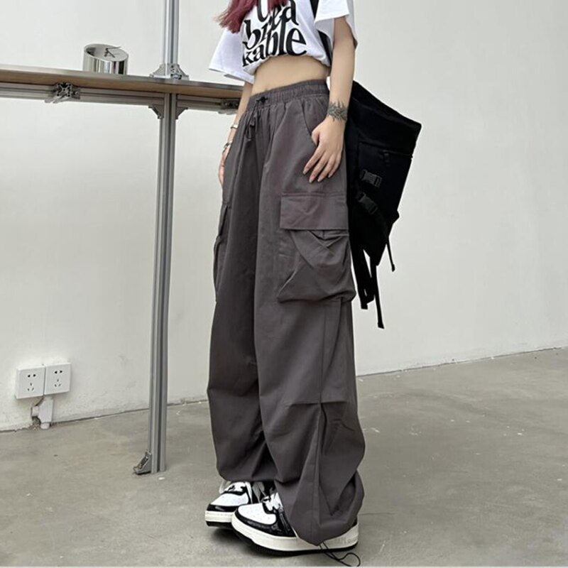 Drawstring Wide Leg Parachute Pants