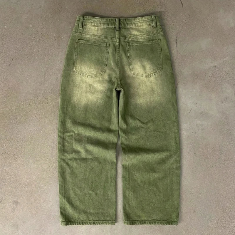Matcha Dyed 6 Ball Embroidered Baggy Jeans