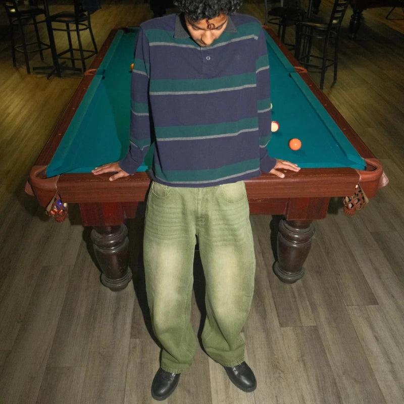 Matcha Dyed 6 Ball Embroidered Baggy Jeans