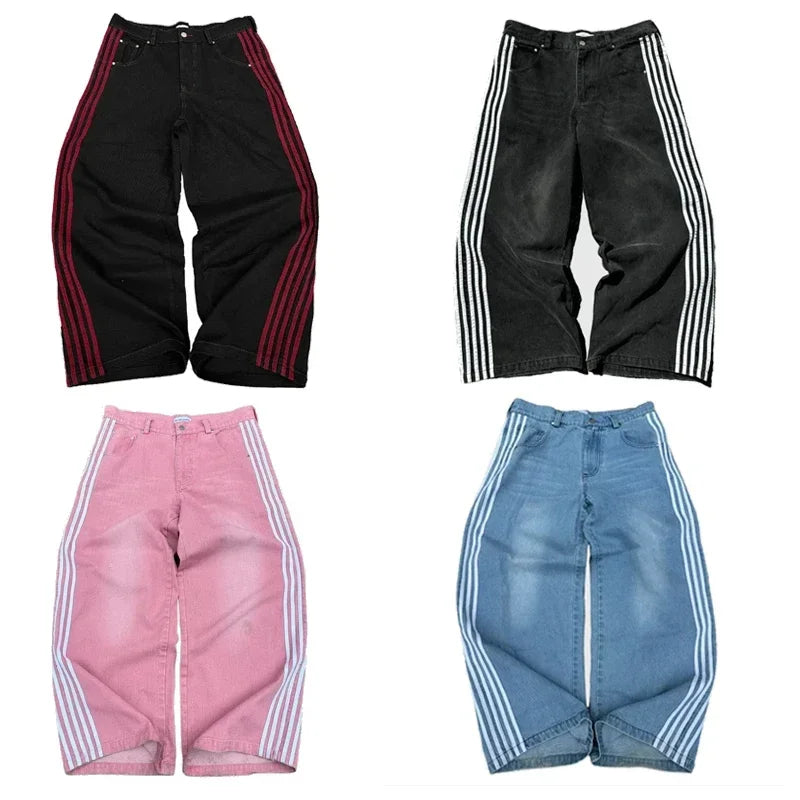 Vintage Striped Embroidered Sweatpant Jeans