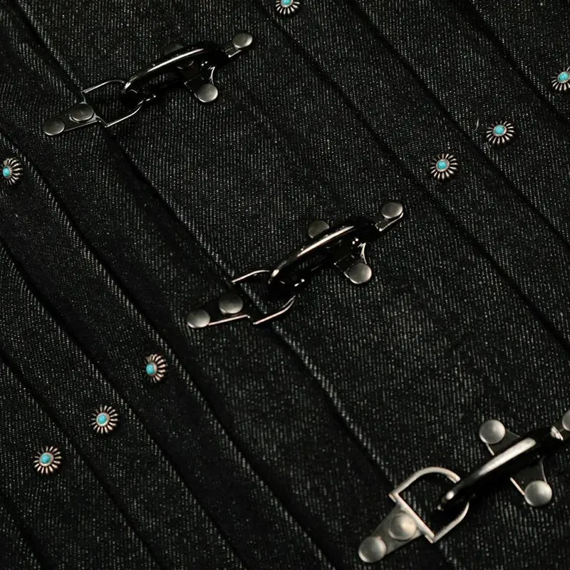 Pleated Airplane Buckle Denim Jacket