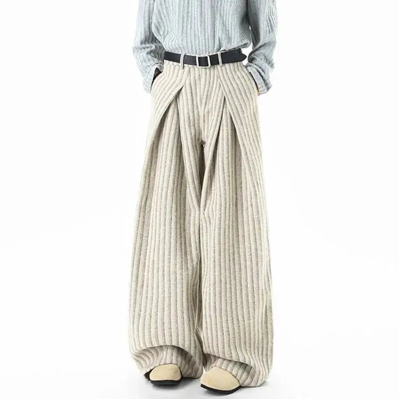 Striped Pleated Wide Leg Trousers