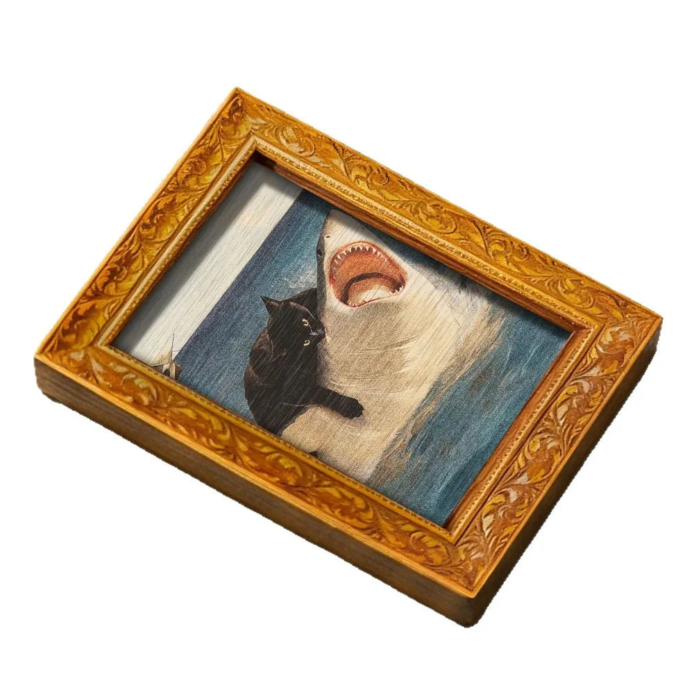Cat Attacking Shark Art Fridge Magnet