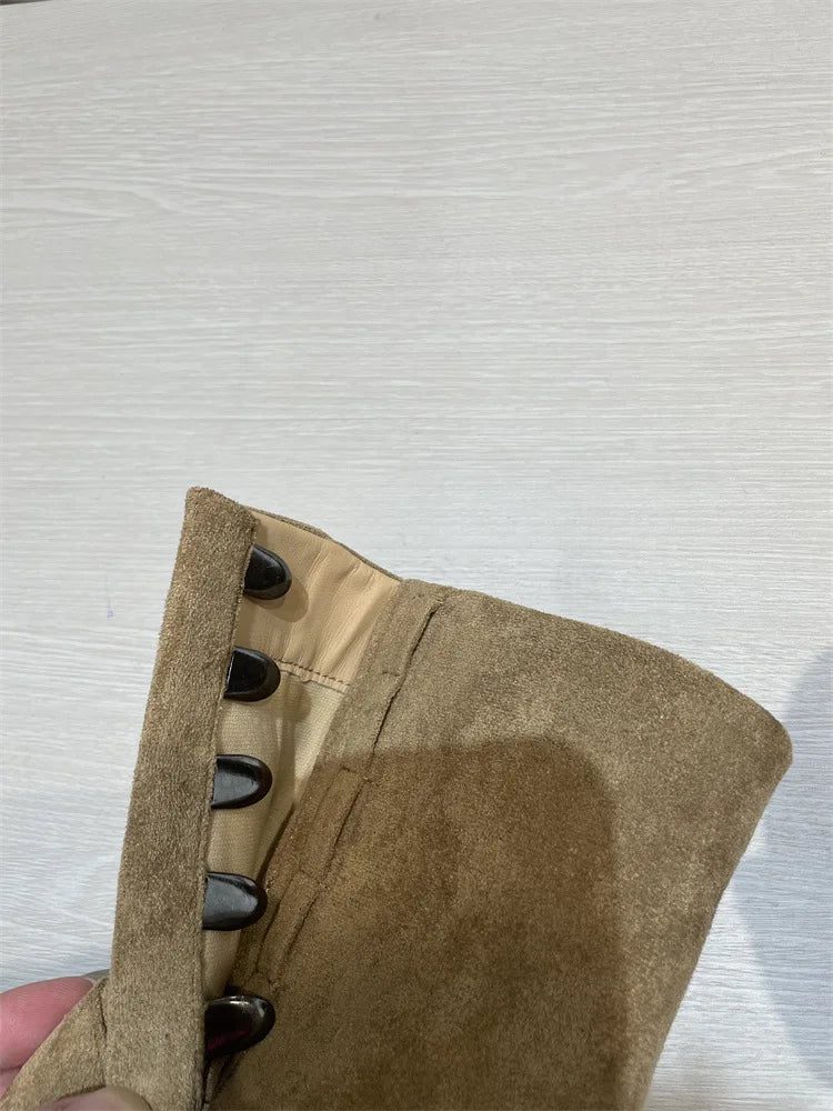 Thick-heeled Split-toe Tabi Suede Boots