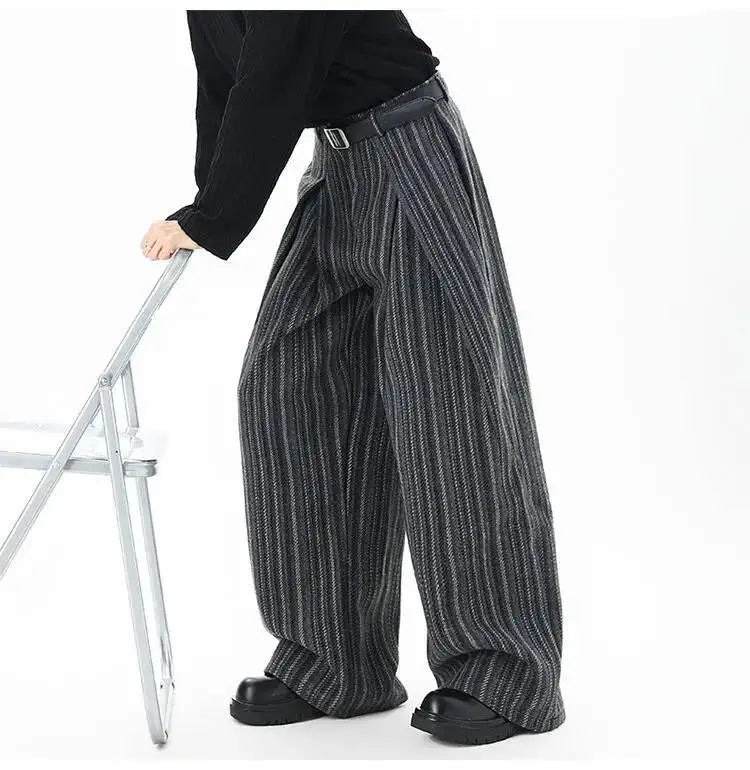 Striped Pleated Wide Leg Trousers