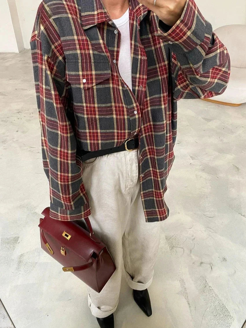 Baggy Plaid Womens Blouse