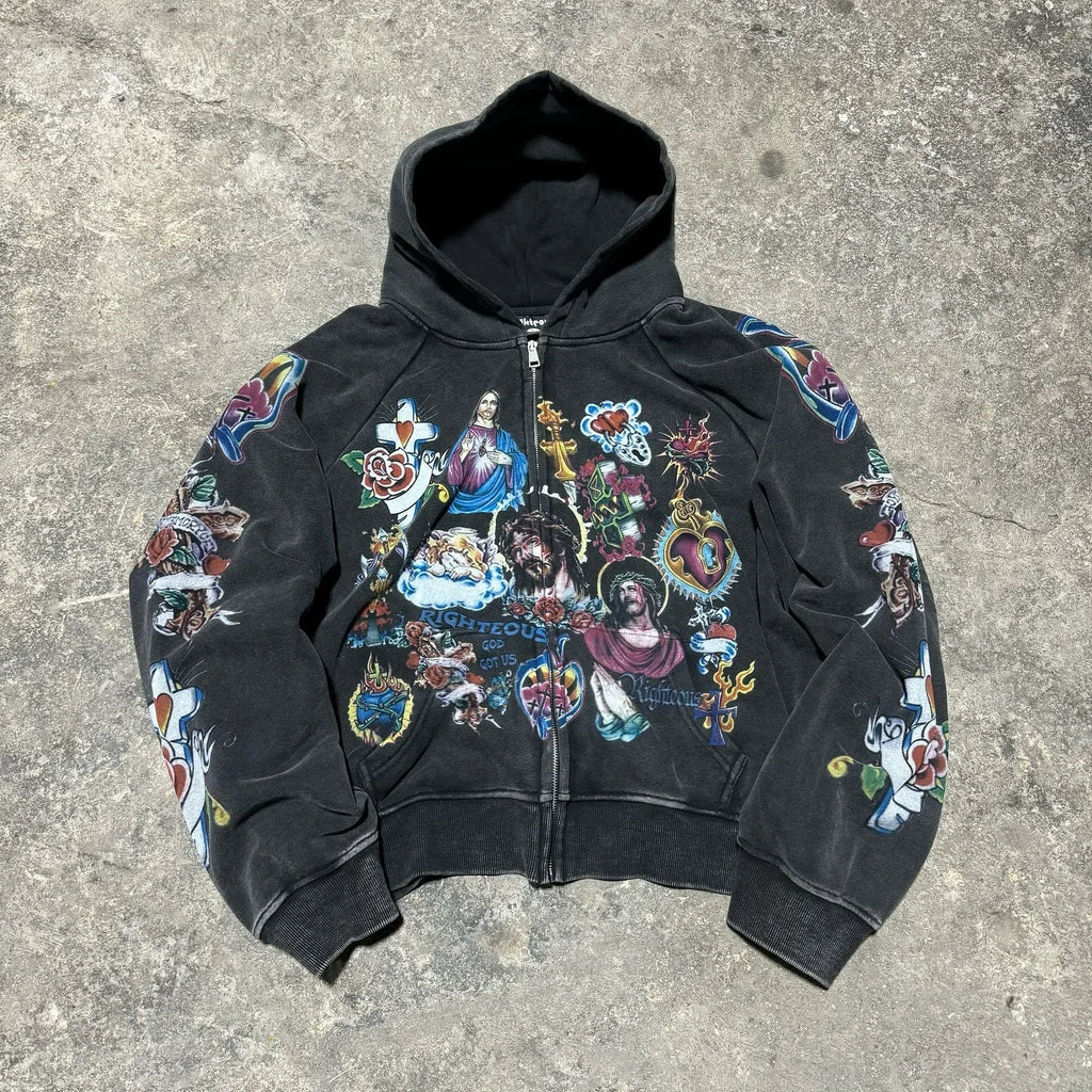 Jesus Black Zip Up Hoodie
