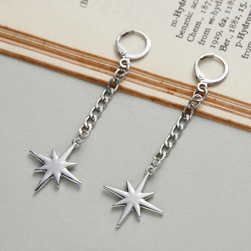 Octagonal Star Long Drop Earrings