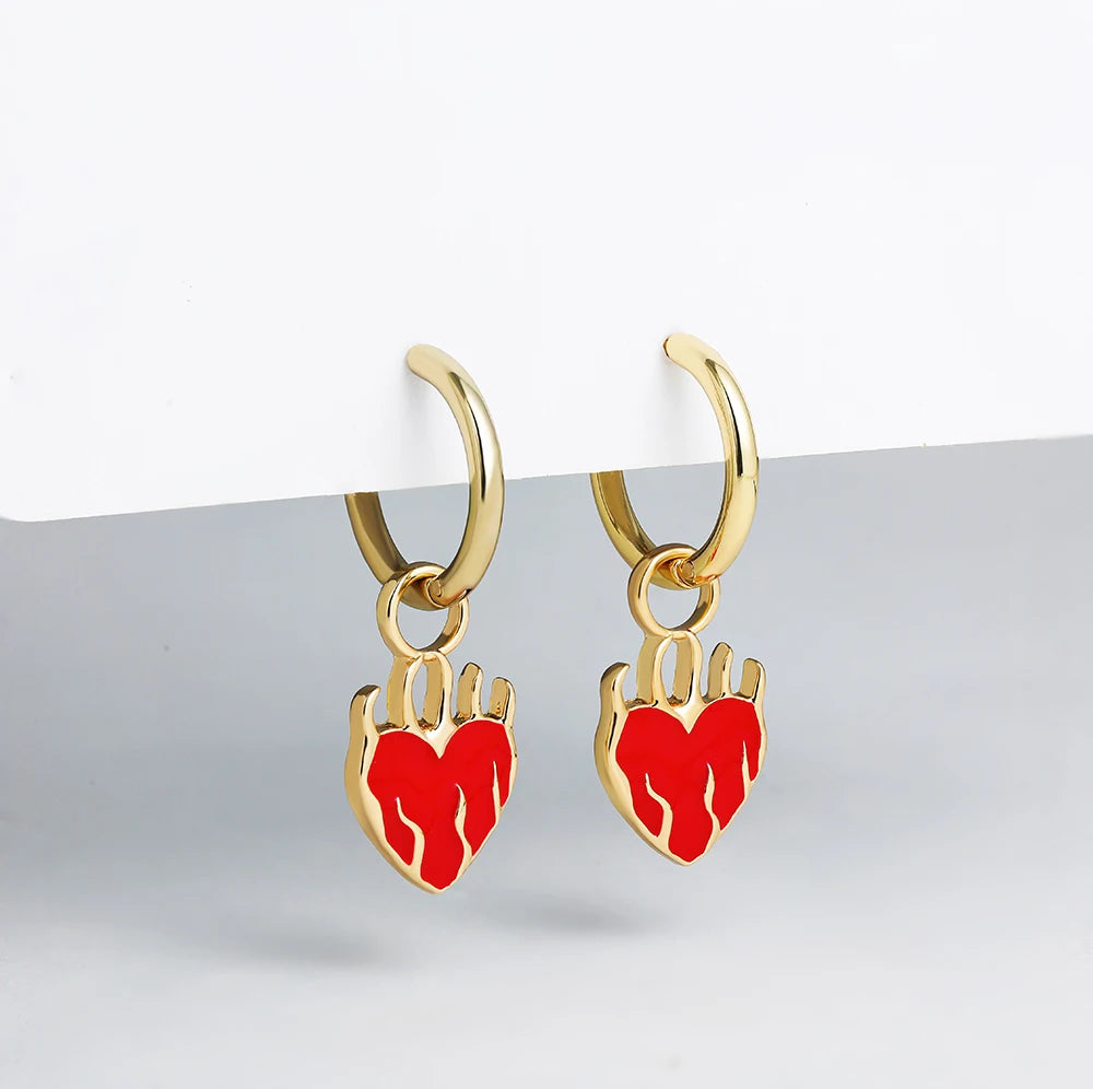 Fire Red Heart Earings
