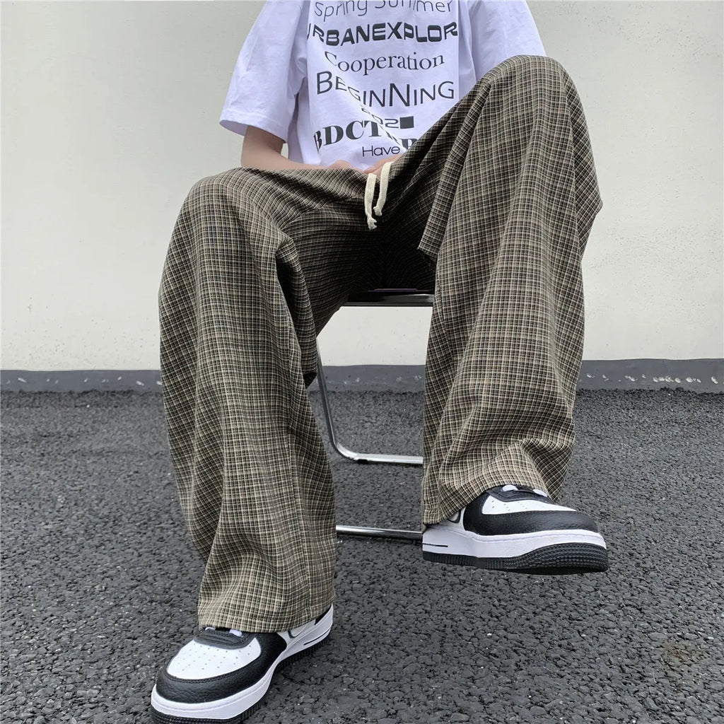 Wide Leg Plaid Trousers