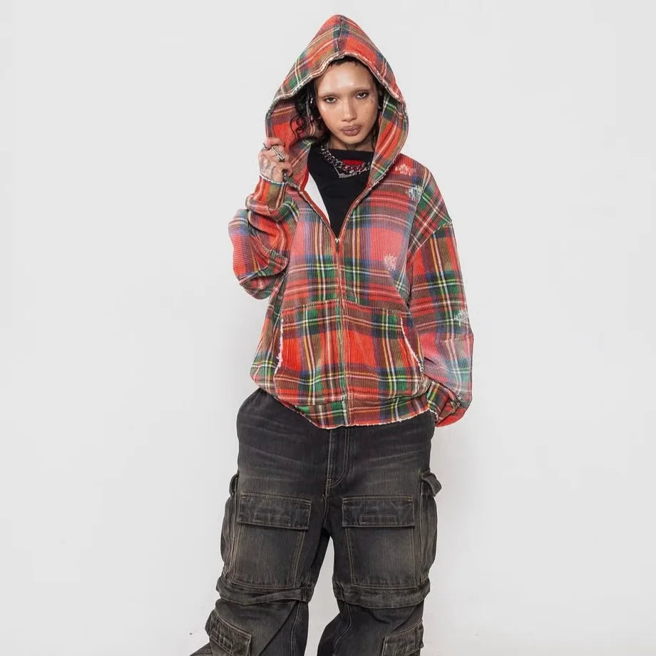 Japanese Plaid Zip Up Hoodie
