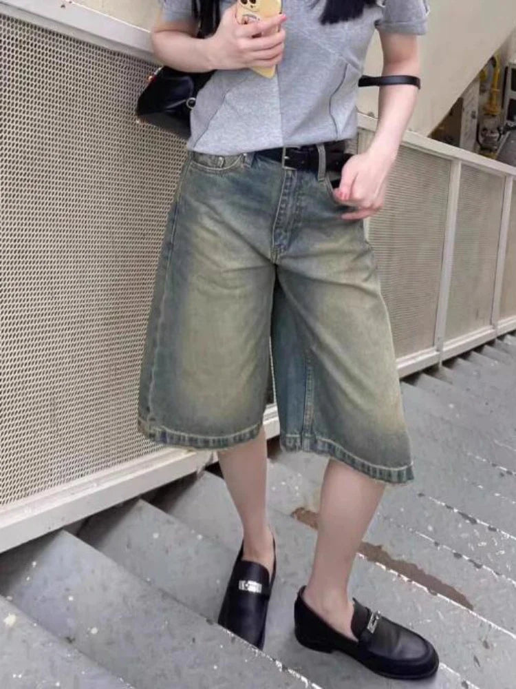 Unisex Vintage Wash Denim Shorts