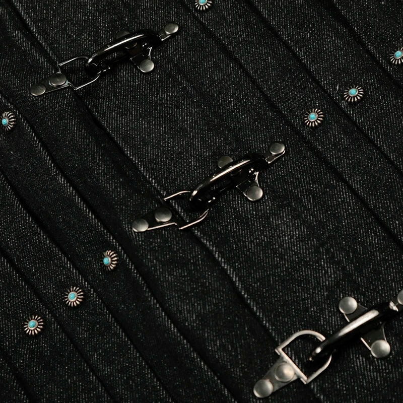 Pleated Airplane Buckle Denim Jacket