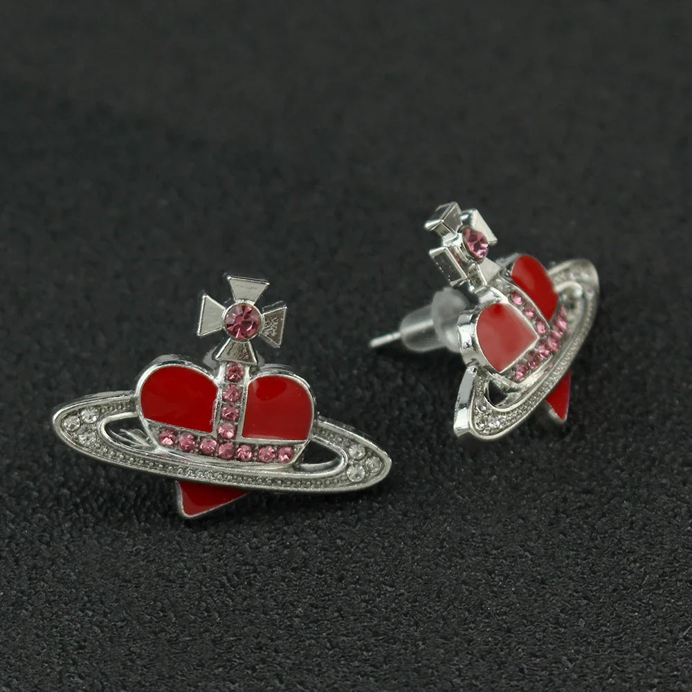 Saturn Heart Diamond Earrings