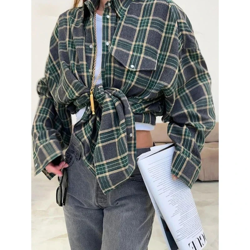 Baggy Plaid Womens Blouse