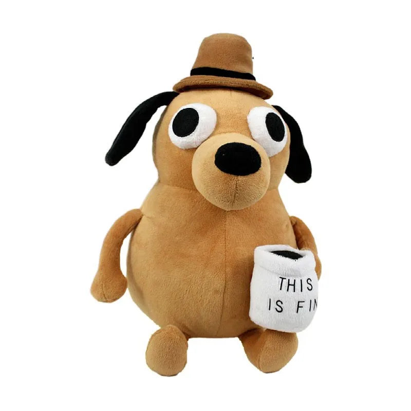 25cm This Is Fine Meme Coffee Dog Plush Toy
