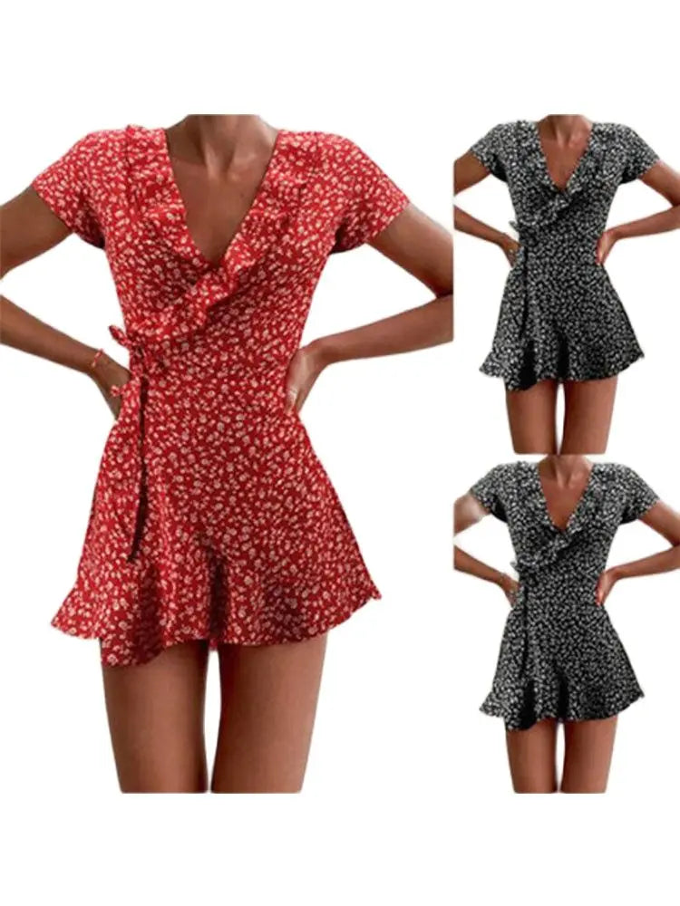 Floral Ruffles V-neck Mini Dress