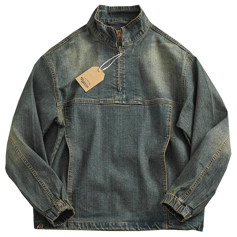 Japanese Stand Collar Long-sleeved Half-open Pullover