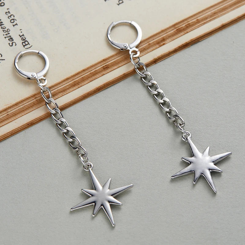 Octagonal Star Long Drop Earrings