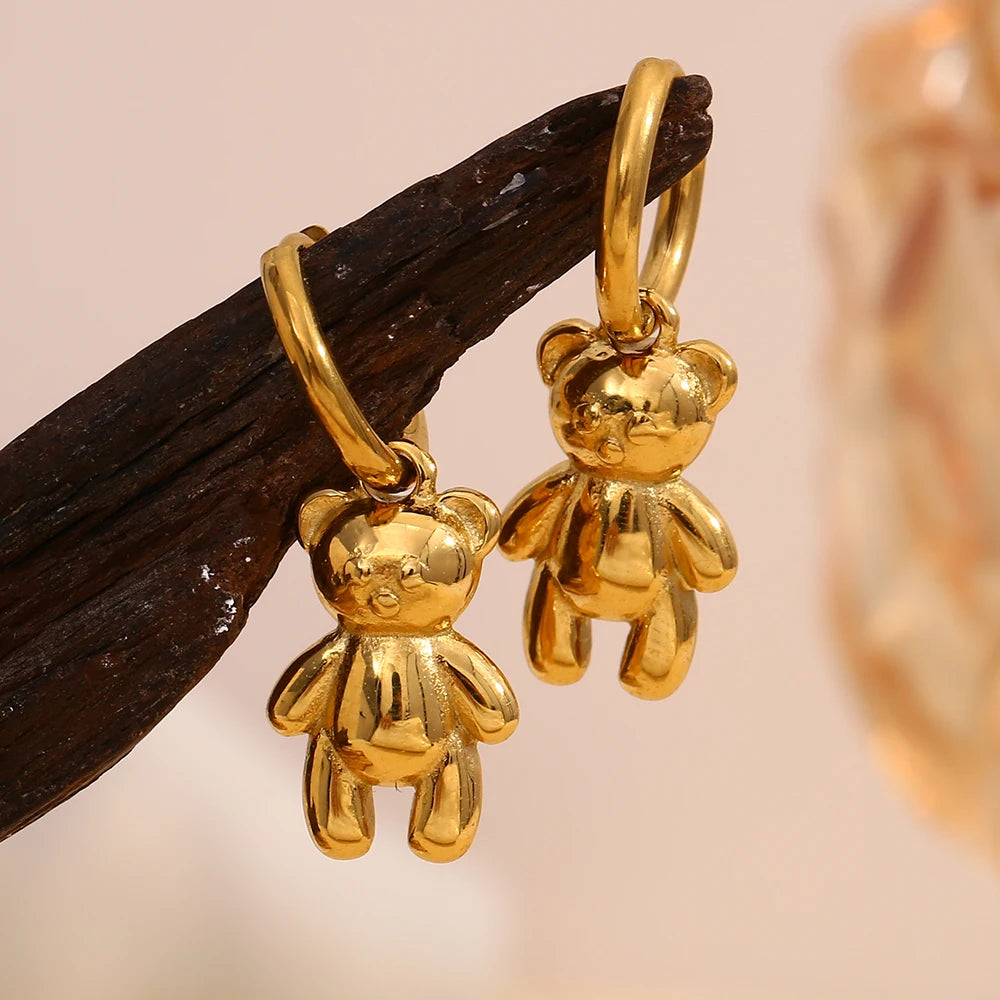 Little Bear Charm Hoop Earrings