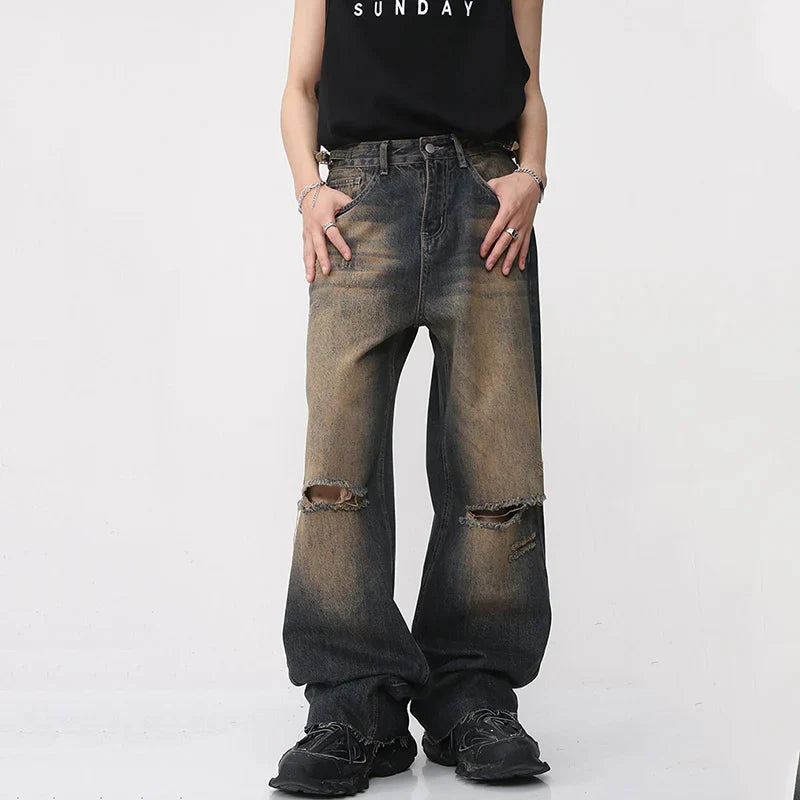 Wide Leg Knee Cut Jeans