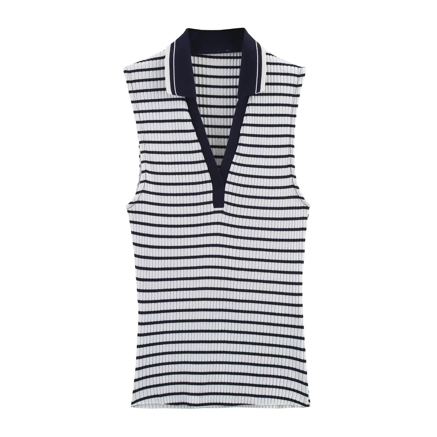 Ribbed Sleeveless Polo Collar T-shirt
