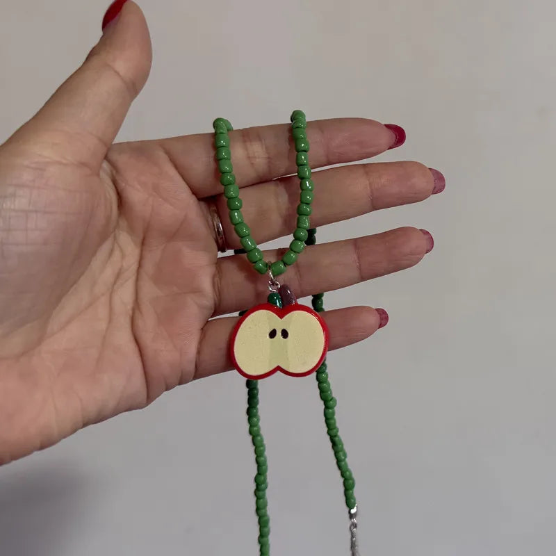 Apple Core Pendant Bead Choker Necklace
