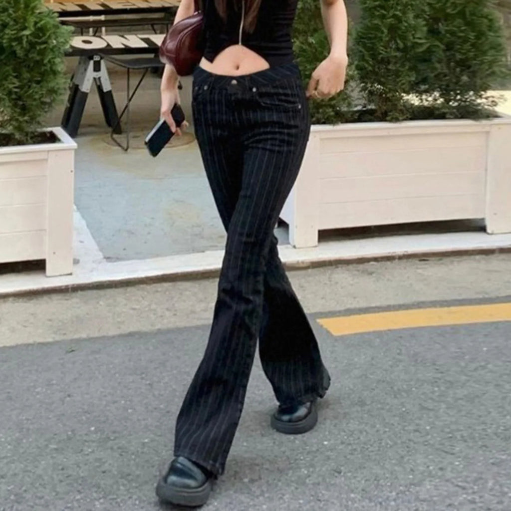 Pin Stripe Y2k Low Rise Boot Cut Jeans