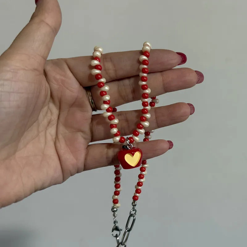 Apple Core Pendant Bead Choker Necklace