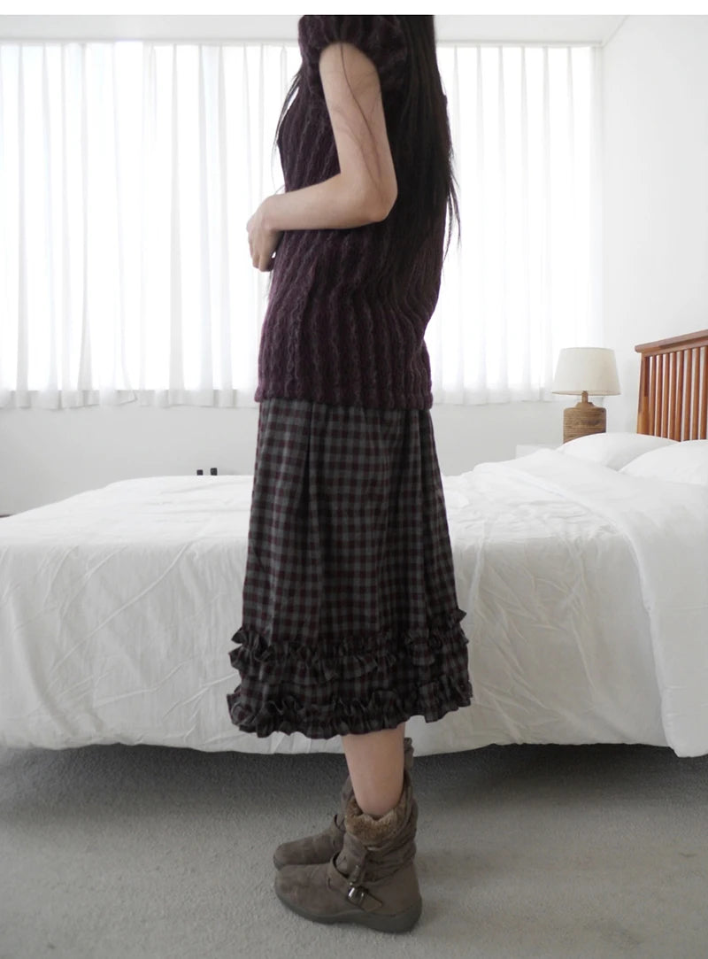Japanese Plaid Midi Ruffle Skirt