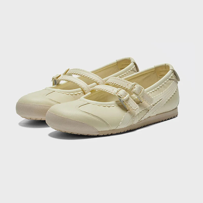 Flat Ballet Shoes Black & White Cross Strap Mary Janes