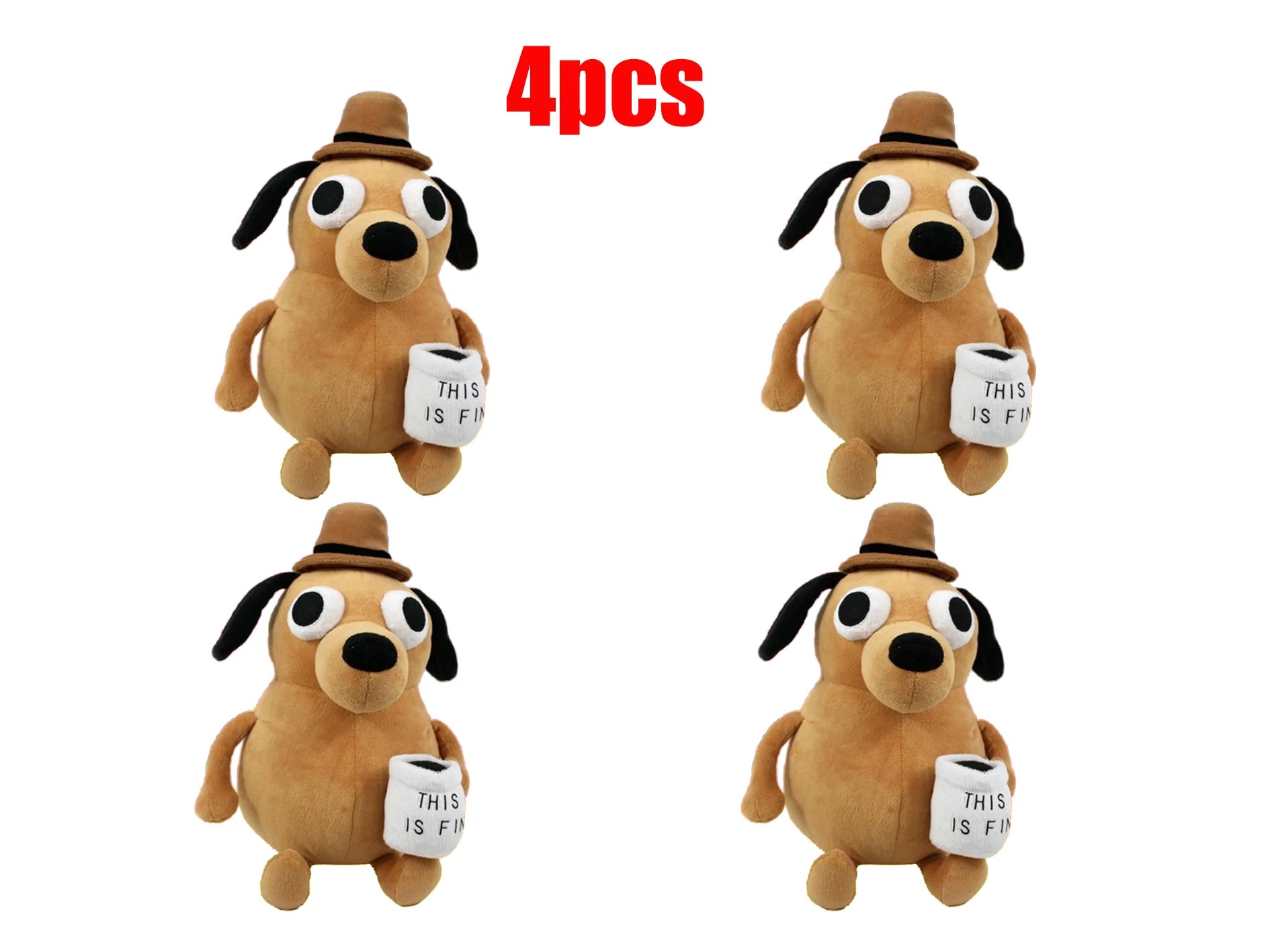 25cm This Is Fine Meme Coffee Dog Plush Toy