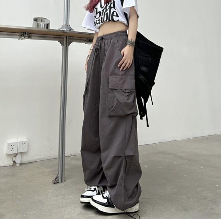 Wide Leg Cargo Parachute Pants