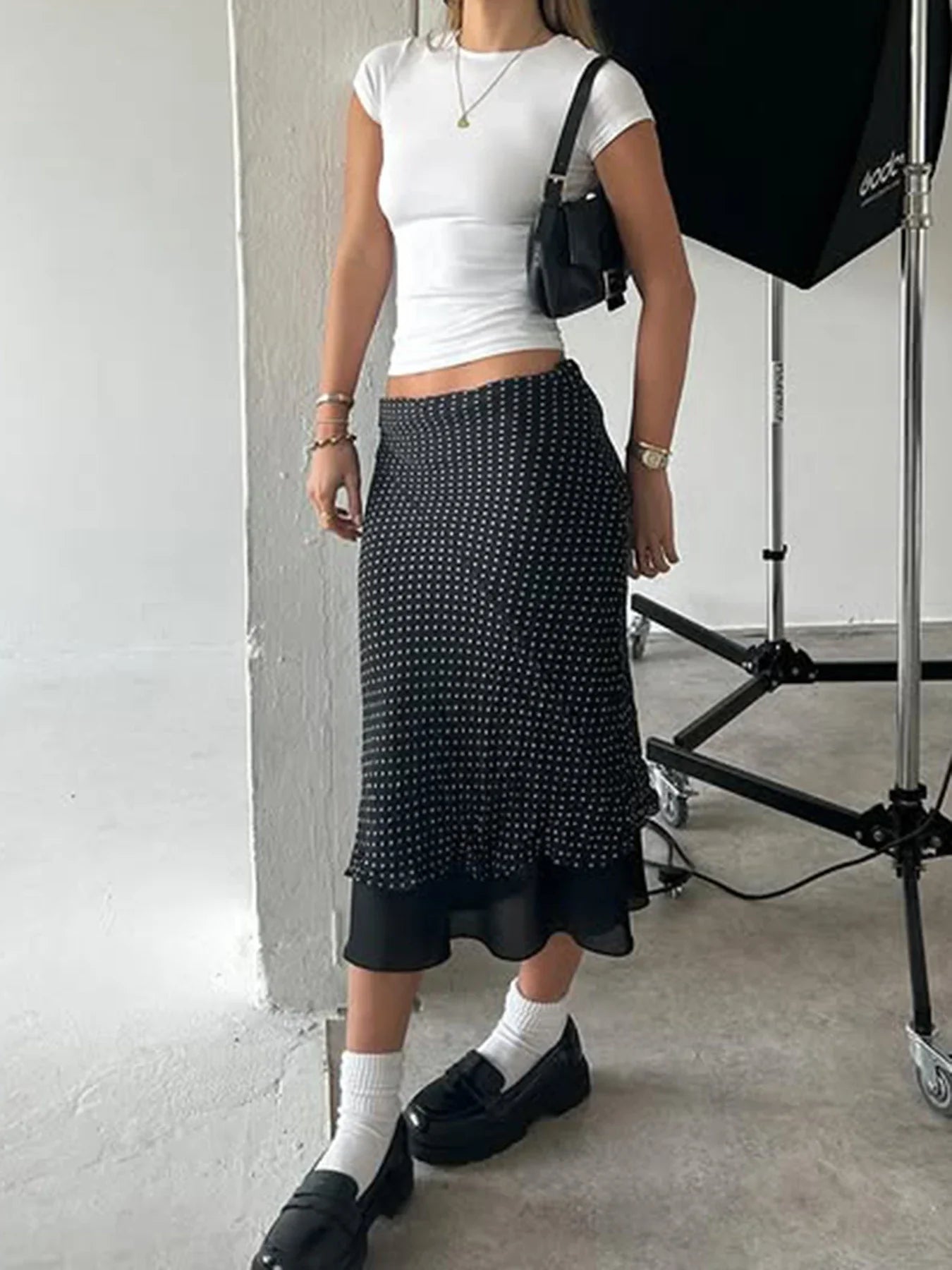 Polka Dot 2 Layer Maxi Skirt