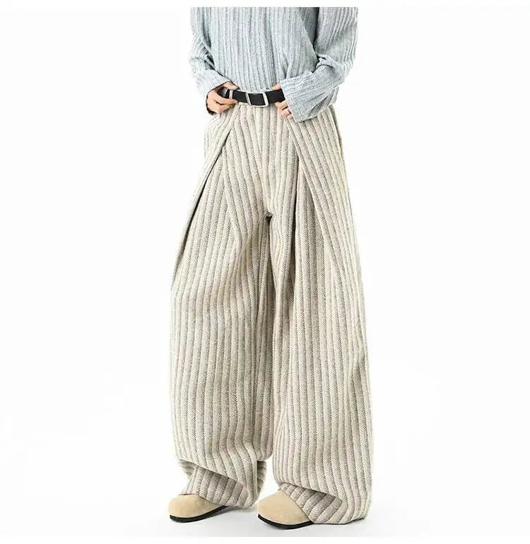 Striped Pleated Wide Leg Trousers