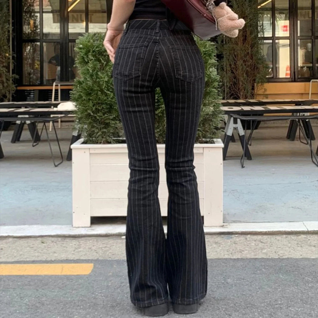 Pin Stripe Y2k Low Rise Boot Cut Jeans