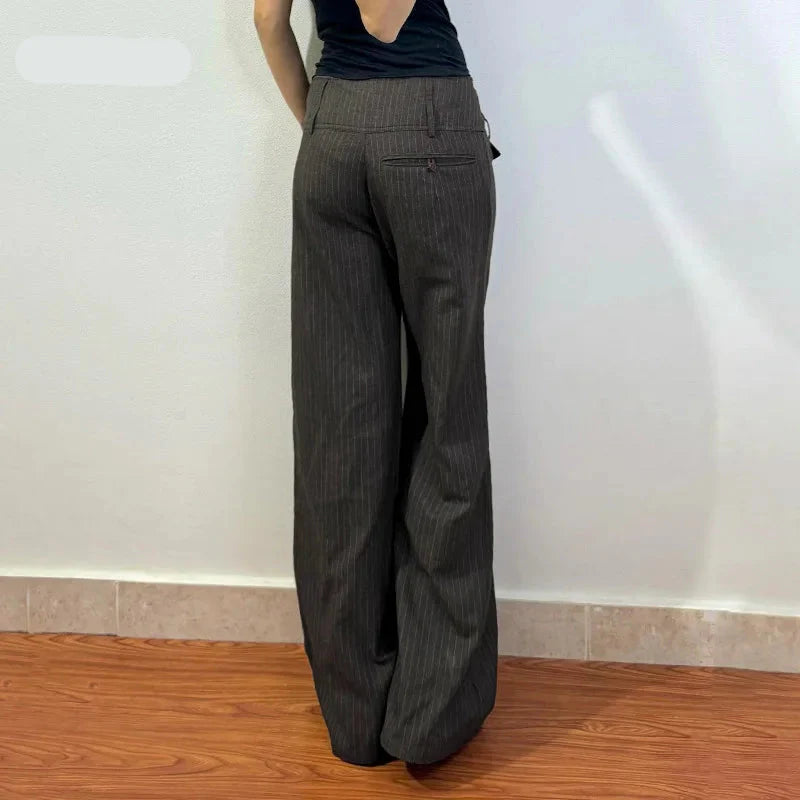 Vintage Pin Stripe Button-up Loose Casual Trousers