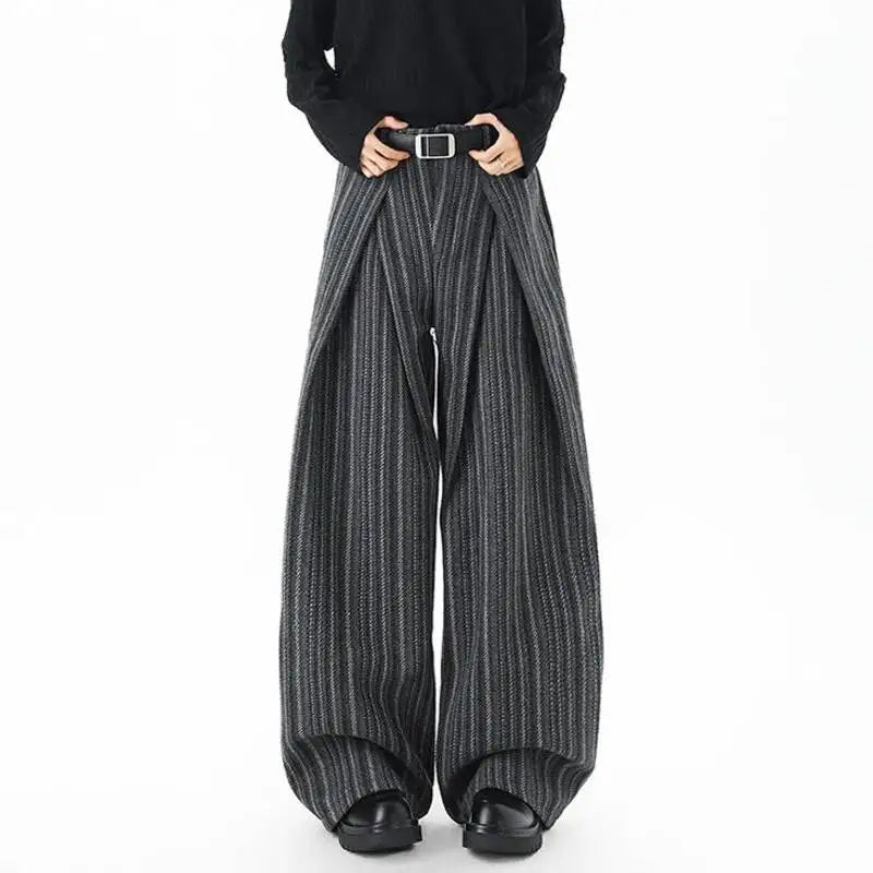 Striped Pleated Wide Leg Trousers