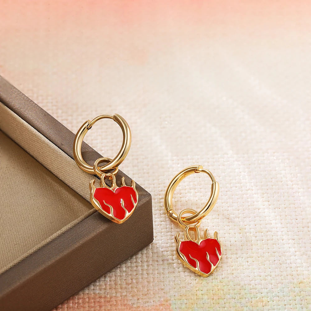 Fire Red Heart Earings