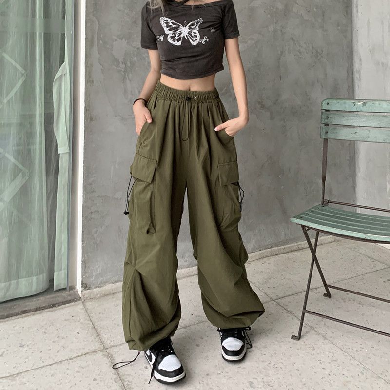 Drawstring Wide Leg Parachute Pants