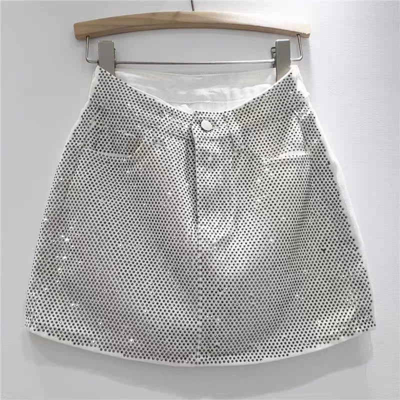 Diamond Studded Denim Skirt